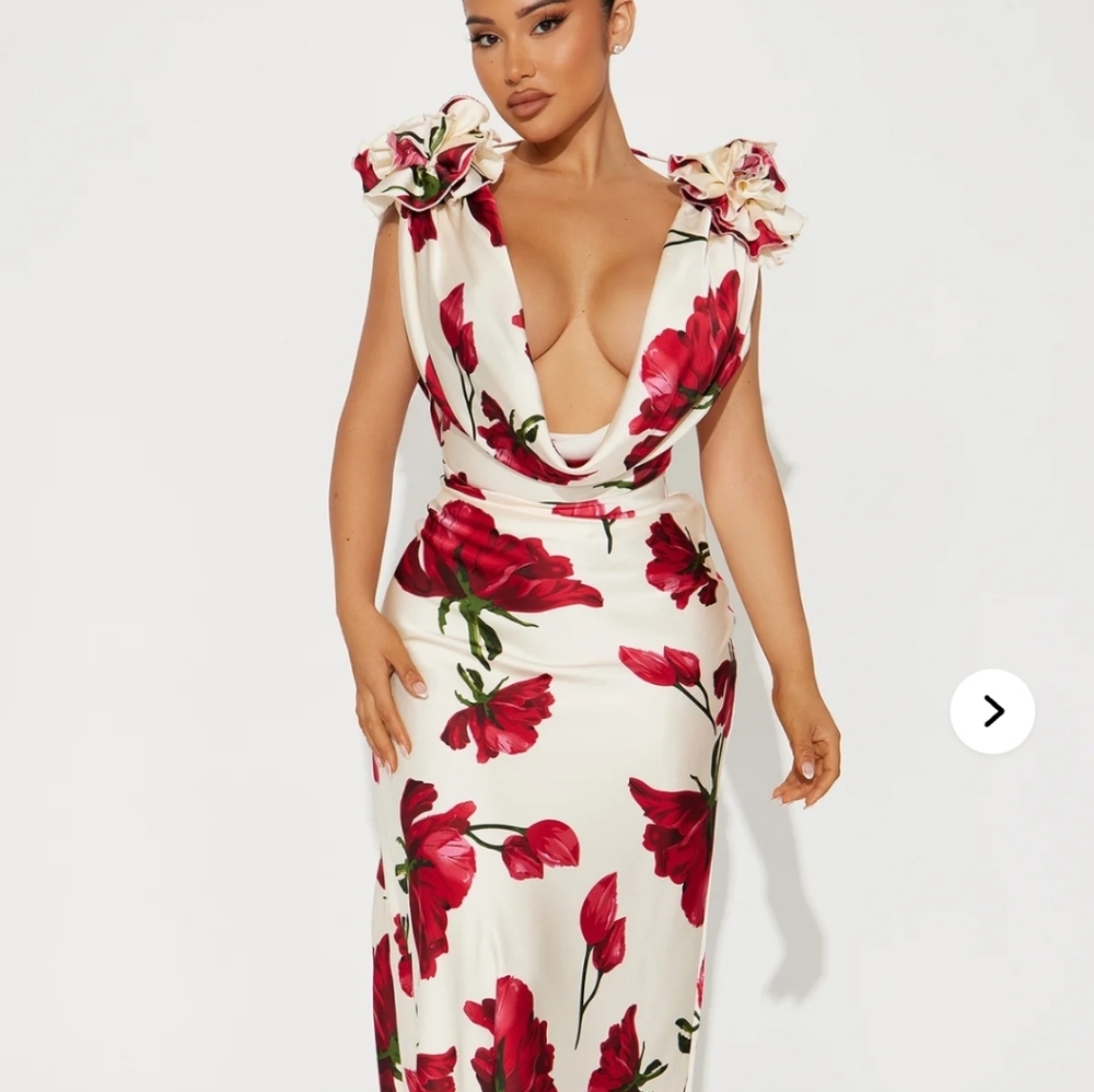 Brand New Floral Maxi Dress with Red and Cream Design